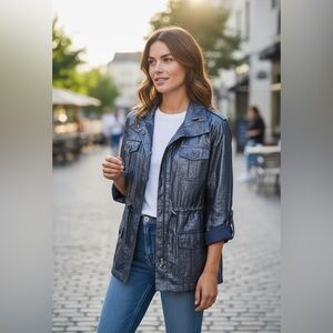 Chico's Shimmering Navy Utility Jacket